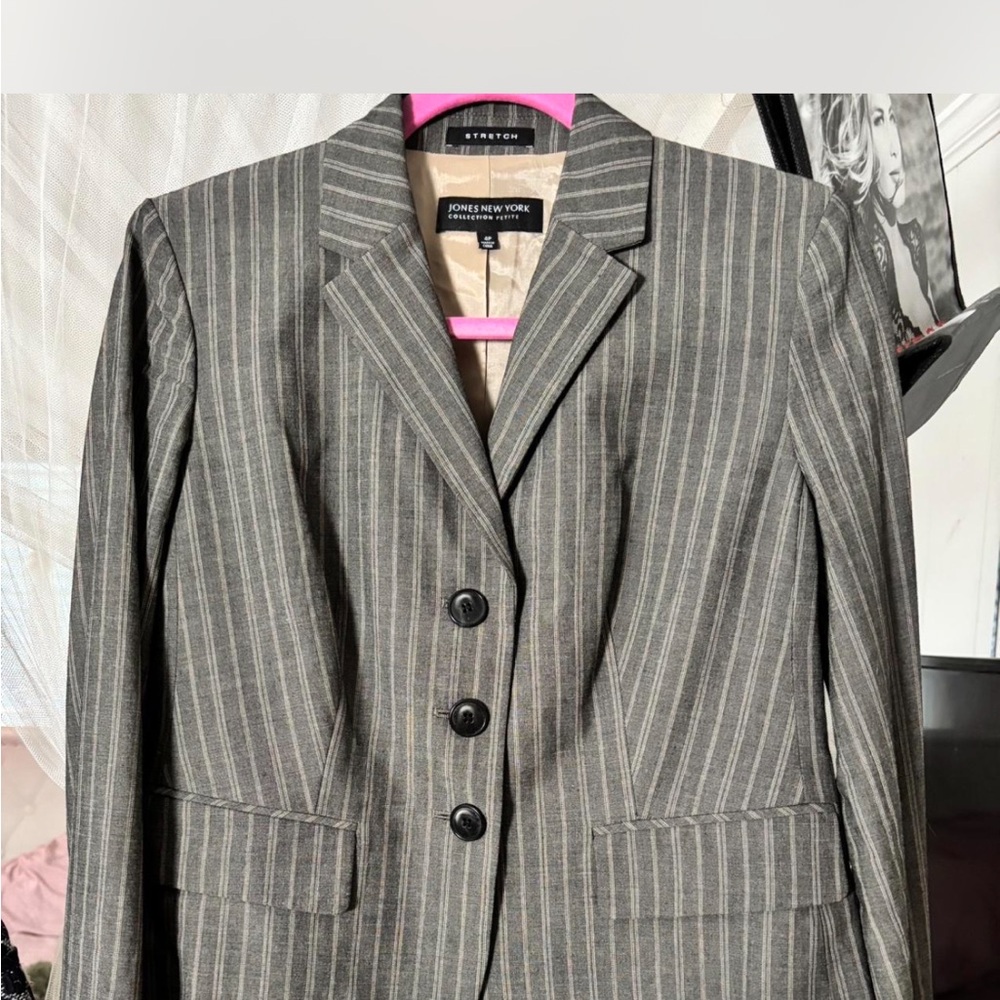 Jones New York Charcoal Striped Blazer